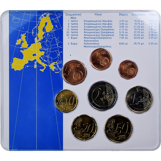 Grécko, 
  
  Setze 1 ct. - 2 eurá, 
  
  Münzkaarte.FDC