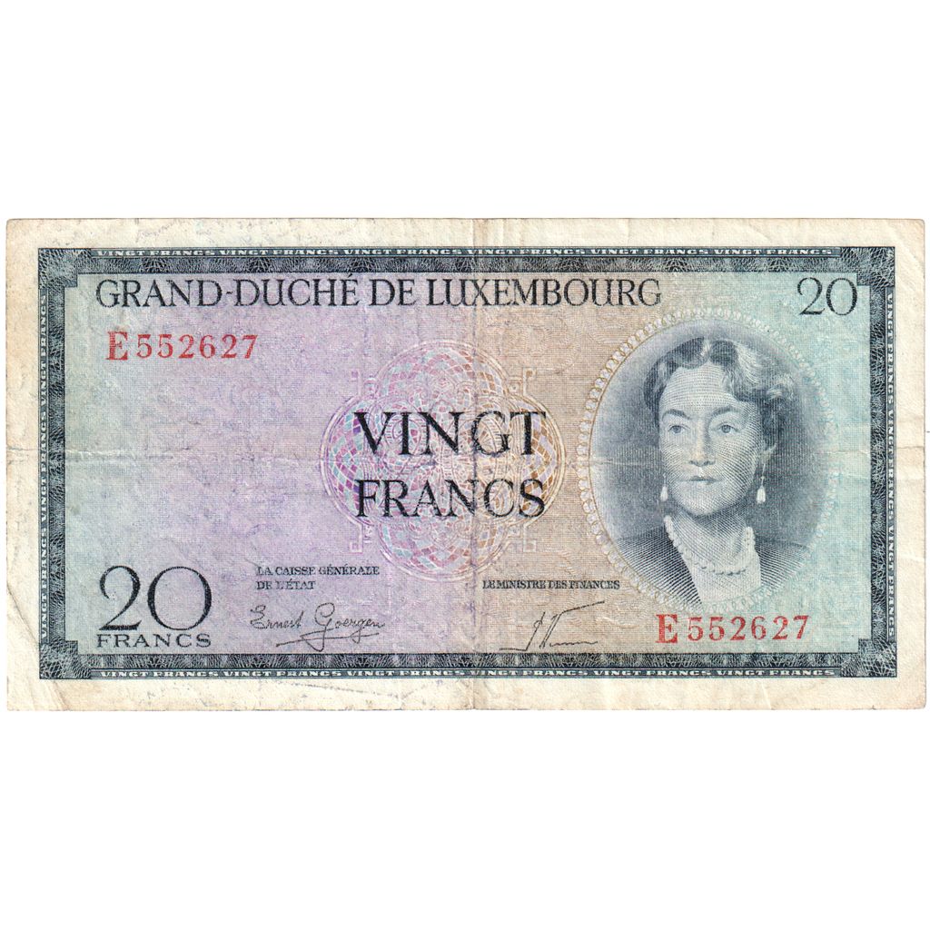Luxembursko,
 
 20 frankov,
 
 VF (30-35)