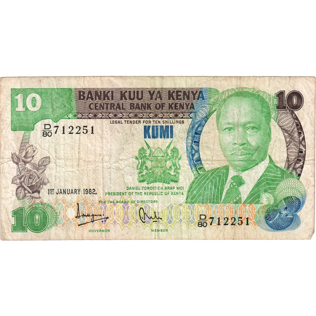 Keňa,
 
 10 šilingov,
 
 1982-01-01