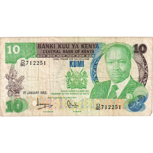 Keňa,
 
 10 šilingov,
 
 1982-01-01