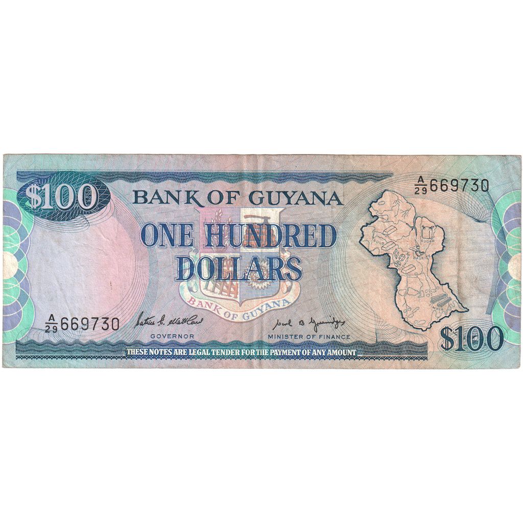 Guyana,
100 dolárov,
WF(40-45)