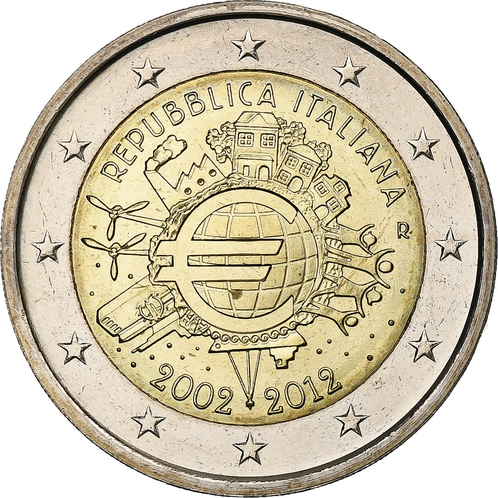 taliančina, 
  
  2 eurá, 
  
  Einführung v eurách