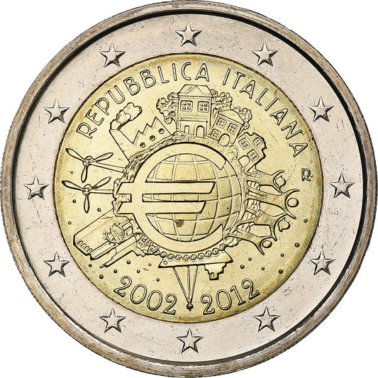 taliančina, 
  
  2 eurá, 
  
  Einführung v eurách