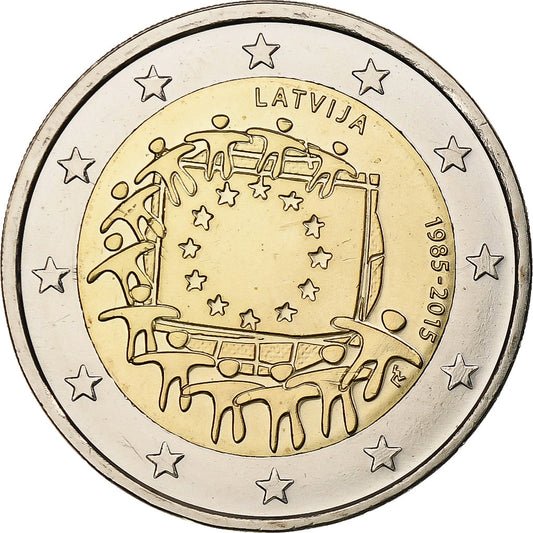 Lotyšsko, 
  
  2 eurá, 
  
  30 rokov pred Drapeau de l'UE