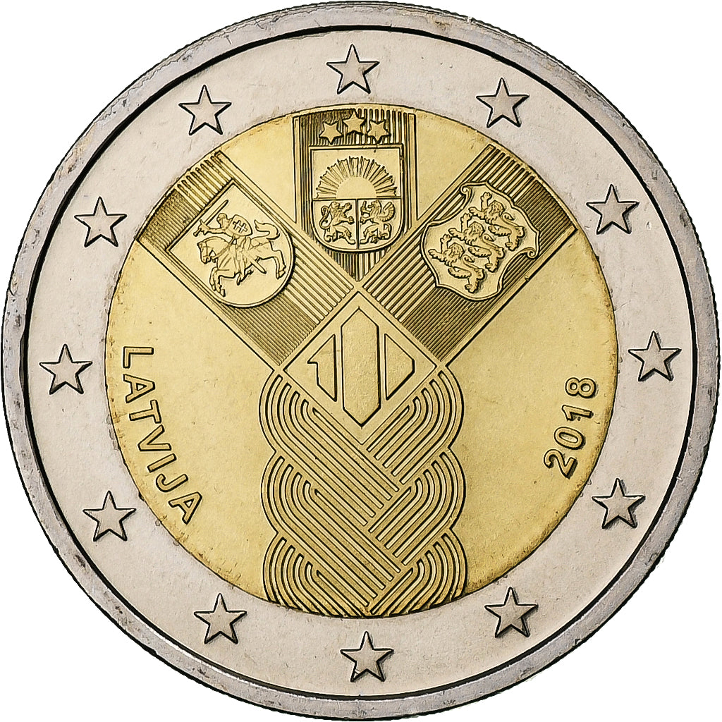 Lotyšsko, 
  
  2 eurá, 
  
  Unabhängige baltische Staaten