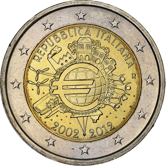 taliančina, 
  
  2 eurá, 
  
  10 Jahre Euro-Bageld
