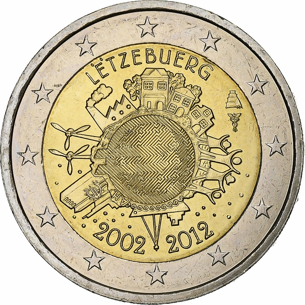 Luxembursko,
2 eurá,
10 Jahre Euro-Bageld