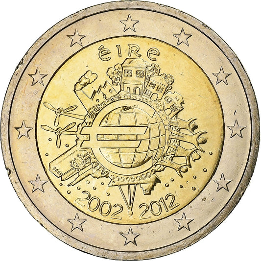 Írsko, 
  
  2 eurá, 
  
  10 Jahre Euro-Bageld