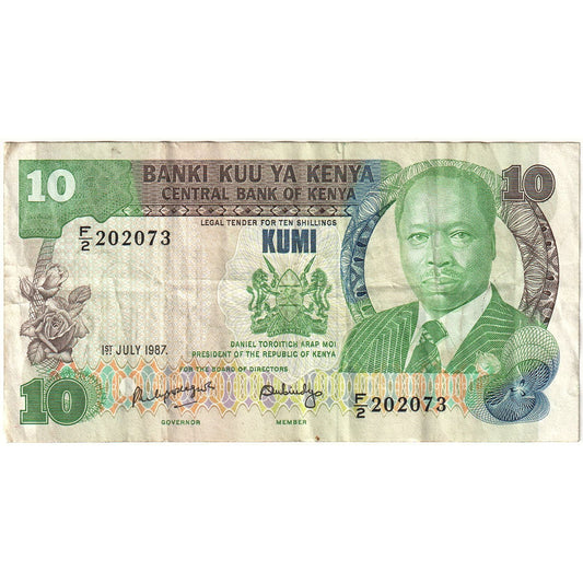 Keňa,
 
 10 šilingov,
 
 1987