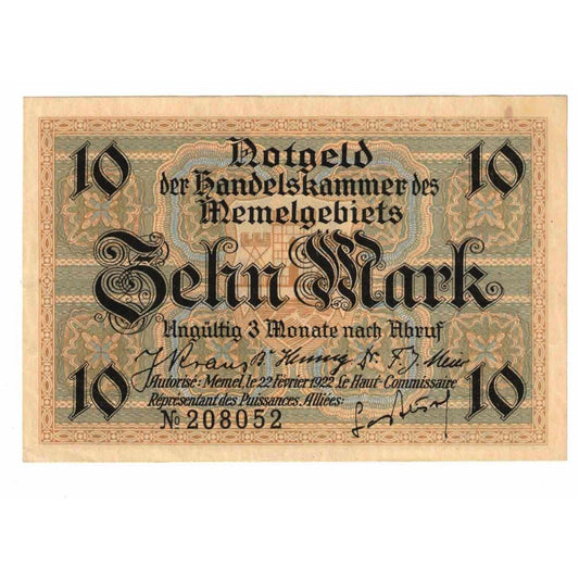 bankovka, 
  
  Memel, 
  
  10 značiek