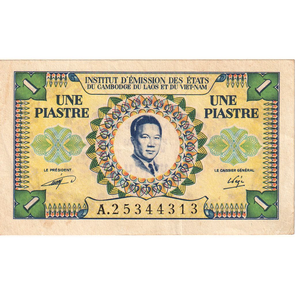 bankovka, 
  
  FRANCÚZSKA INDOCHINA, 
  
  1 Piastre = 1 Riel