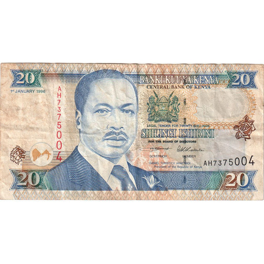 Keňa,
 
 20 šilingov,
 
 1996