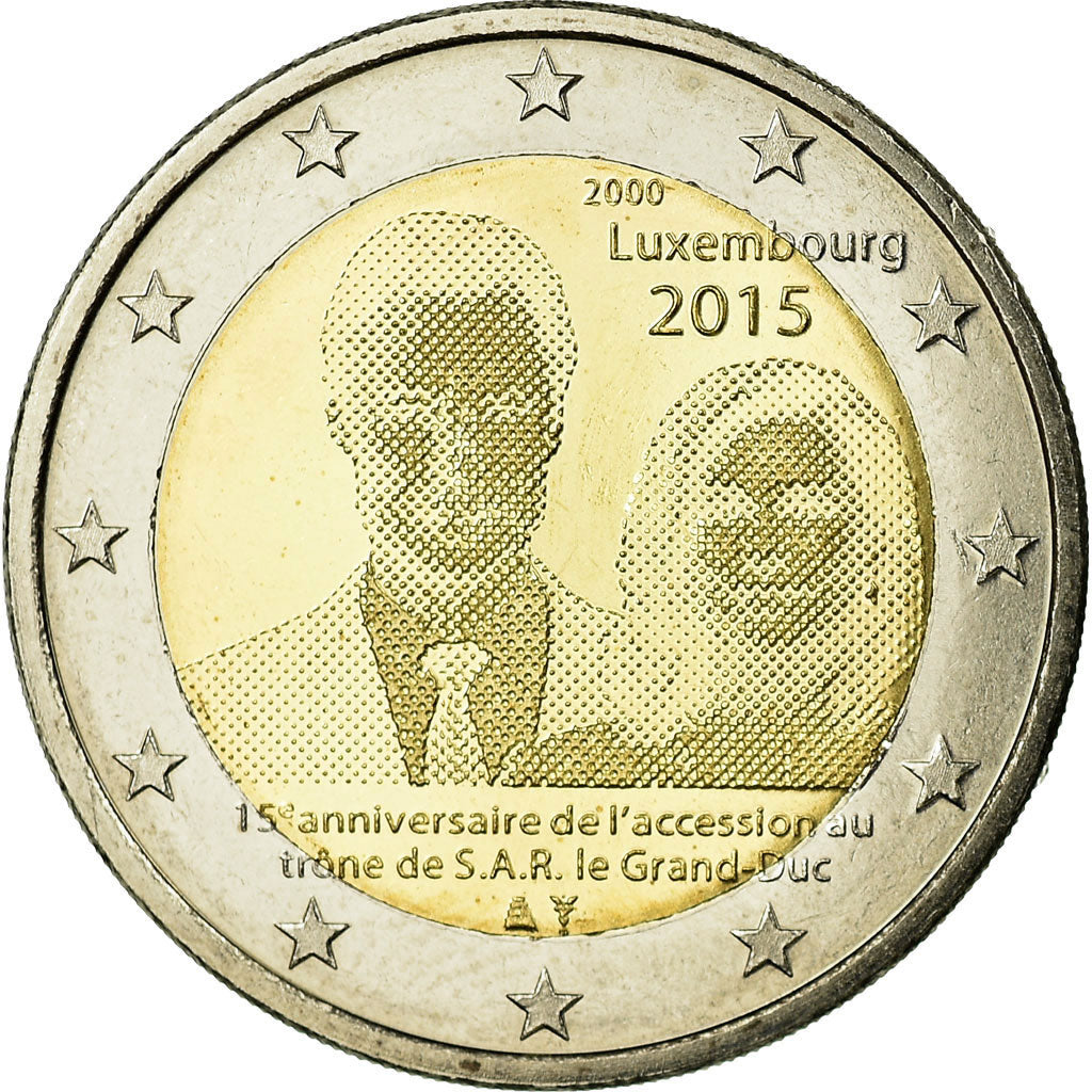 Luxembursko,
2 eurá,
15. Jahrestag der Couronnement du Grand duc Henri
