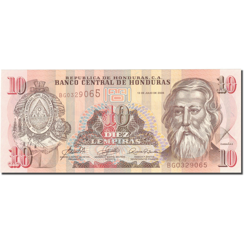 bankovka, 
  
  Honduras, 
  
  10 Lebiras