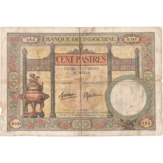 Francúzska Indočína,
 
 100 Piastrov,
 
 VF (20-25)