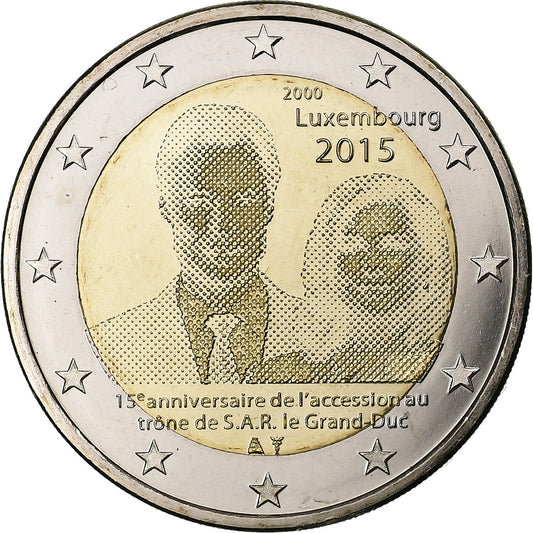 Luxembursko, 
  
  2 eurá, 
  
  15. Jahretag – Throne besteigung von Luxemburg