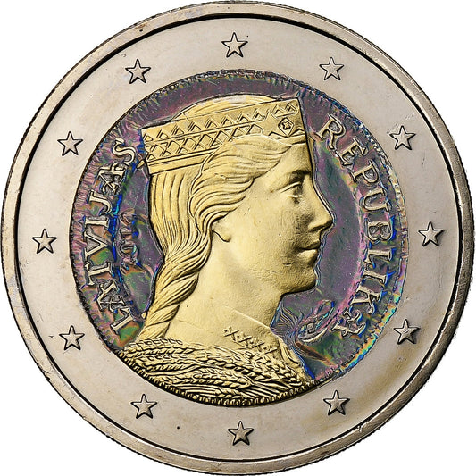 Lotyšsko, 
  
  2 eurá, 
  
  Irisierend