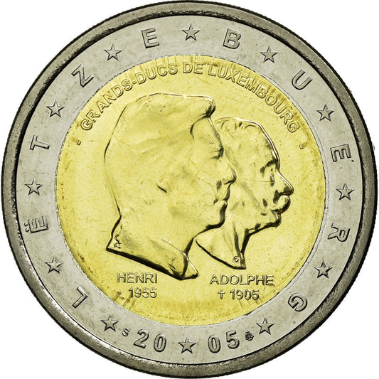 Luxembursko, 
  
  2 eurá, 
  
  50. des Großherzogs Henri
