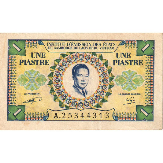 bankovka, 
  
  FRANCÚZSKA INDOCHINA, 
  
  1 Piastre = 1 Riel