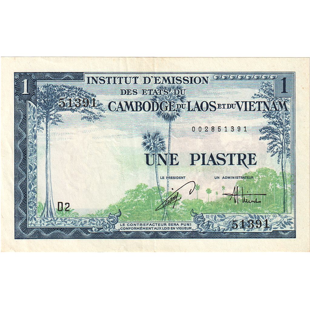 bankovka, 
  
  FRANCÚZSKA INDOCHINA, 
  
  1 Piaster = 1 Dong