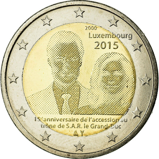 Luxembursko, 
  
  2 eurá, 
  
  15. Jahrestag der Couronnement du Grand duc Henri