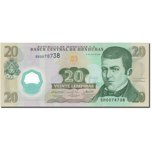 bankovka, 
  
  Honduras, 
  
  20 Lebiras