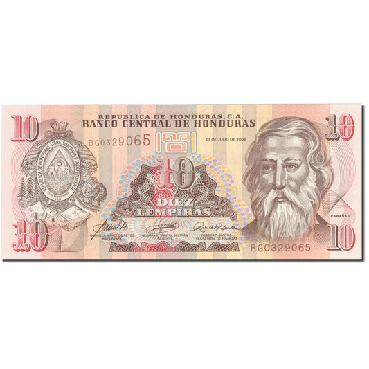 bankovka, 
  
  Honduras, 
  
  10 Lebiras